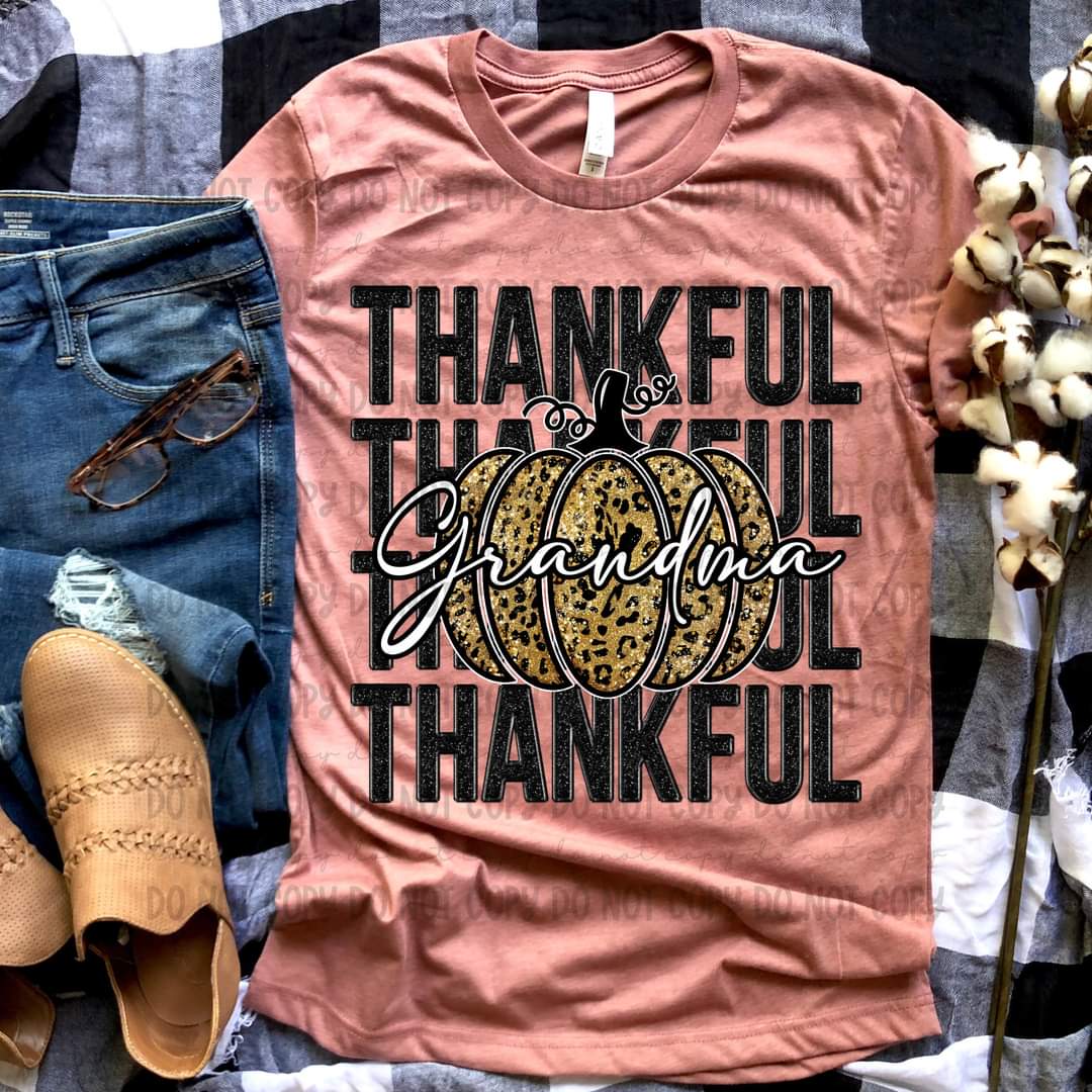 Thankful GRANDMA stacked leopard sequins pumpkin 45340 DTF transfer