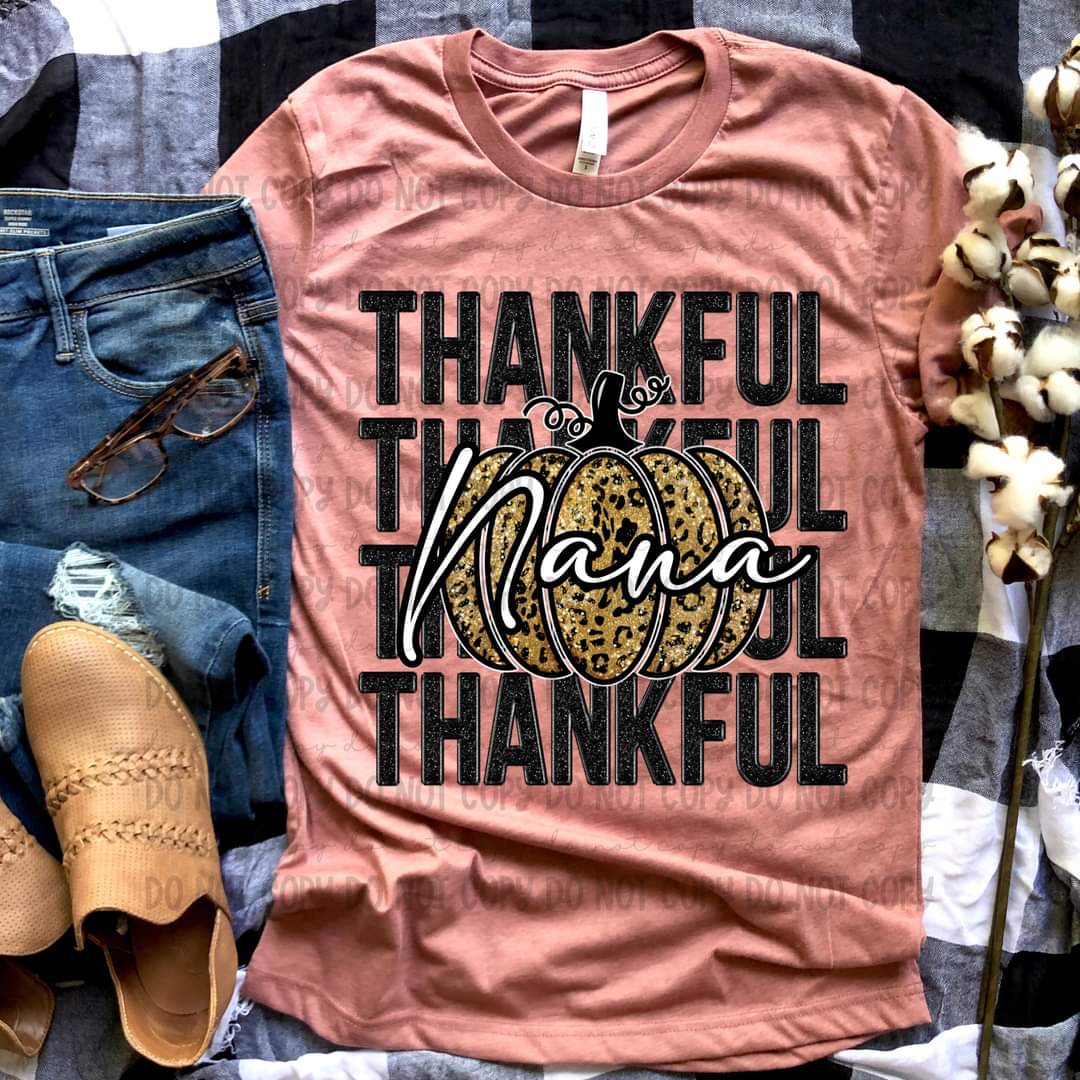 Thankful NANA stacked leopard sequins pumpkin 45339 DTF transfer