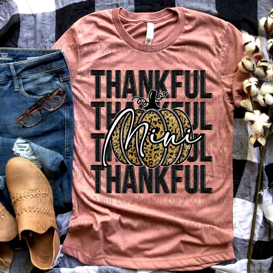 Thankful MINI stacked leopard sequins pumpkin 45337 DTF transfer