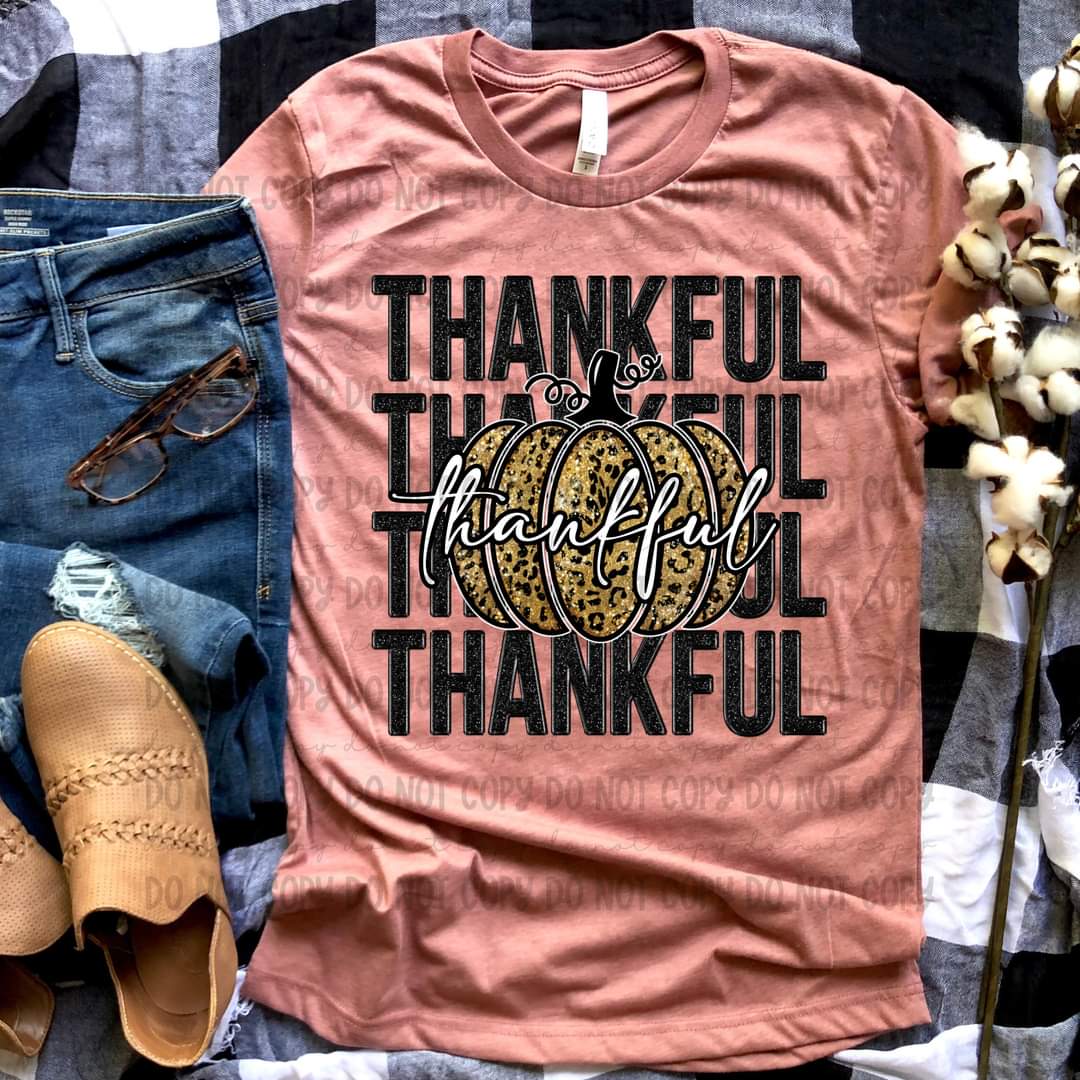 Thankful stacked leopard sequins pumpkin 45336 DTF transfer