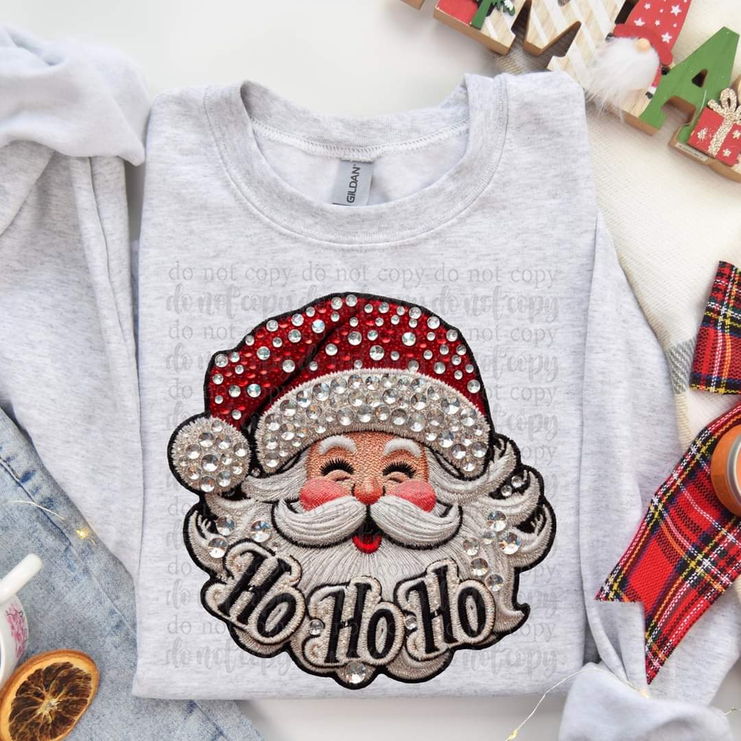 Ho ho ho faux embroidery sequin santa TDD 44171 DTF TRANSFER