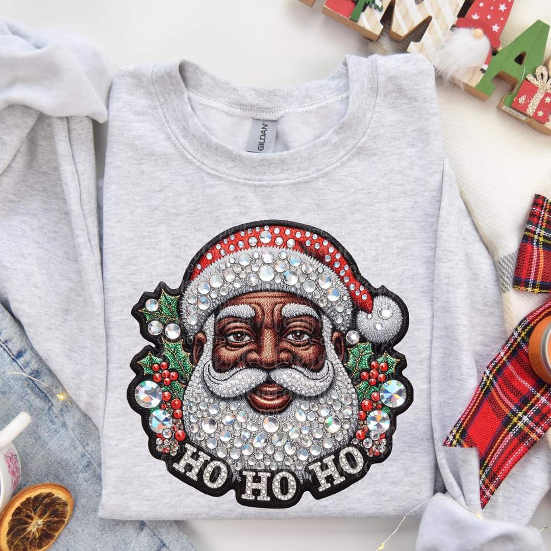 Ho ho ho African American Santa rhinestones 45436 DTF TRANSFER