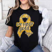 We wear gold Childhood cancer ribbon 45466 DTF transfer