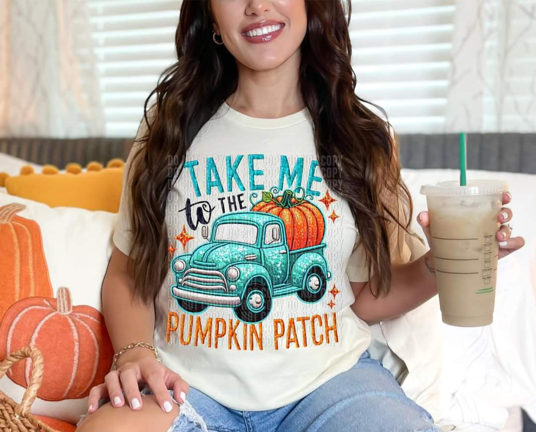 Take me to the pumpkin patch turquoise truck crafti 45489 DTF transfer