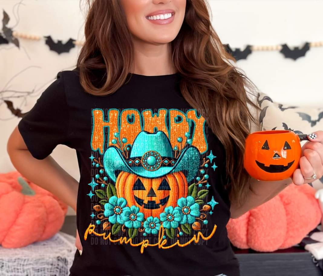 Howdy pumpkin turquoise hat crafti 45488 DTF transfer