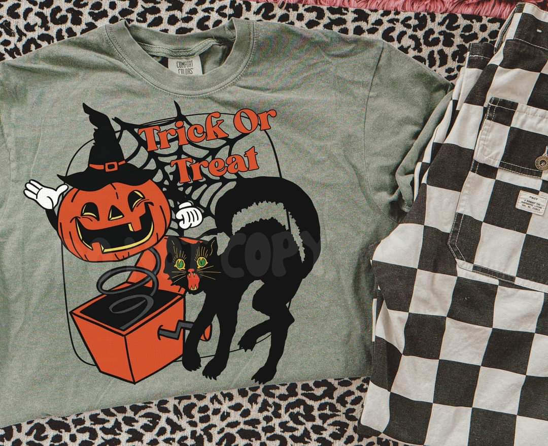 Trick or treat cat and pumpkin RTD DTF transfer