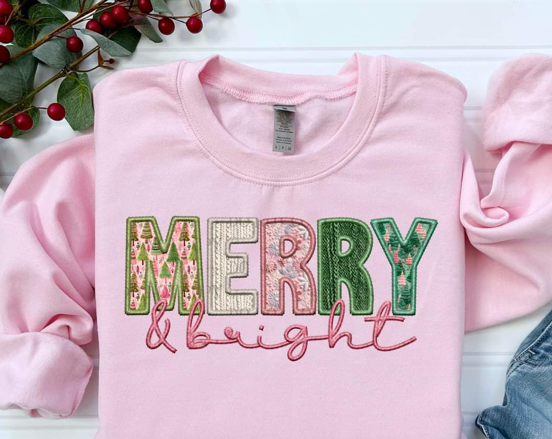 Merry and bright embroidery ABD DTF transfer
