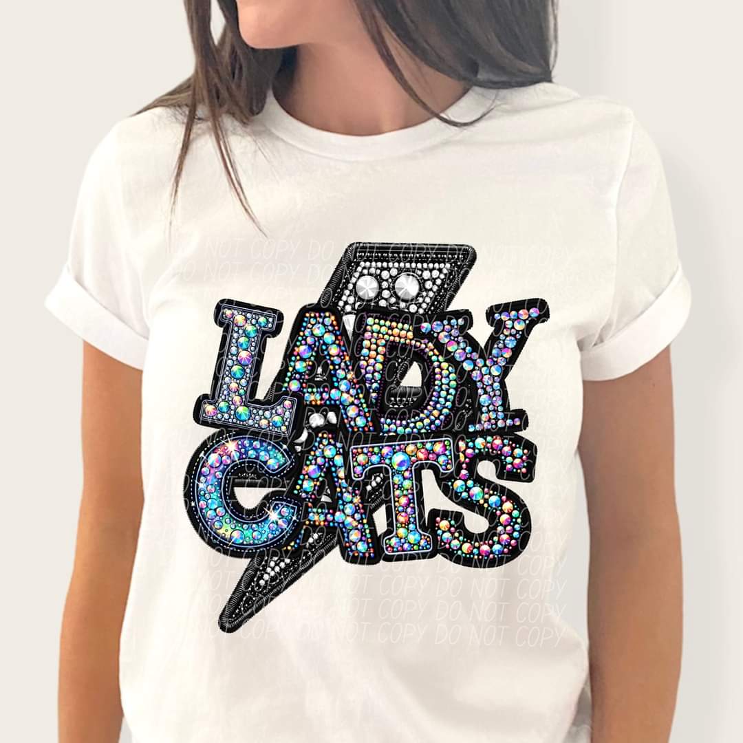 Lady cats rhinestones lightning bolt 45565 DTF TRANSFER