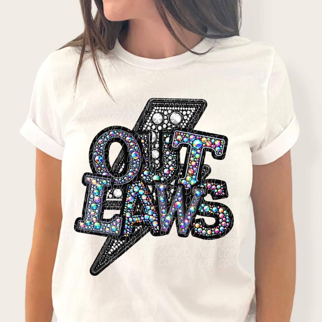 Outlaws rhinestones lightning bolt 45563 DTF TRANSFER