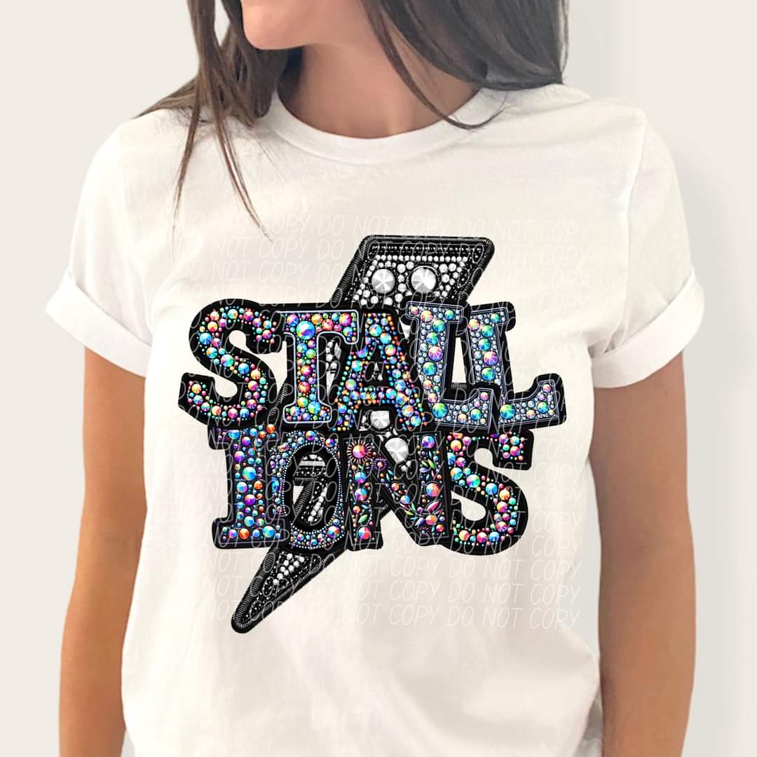 Stallions rhinestones lightning bolt 45559 DTF TRANSFER