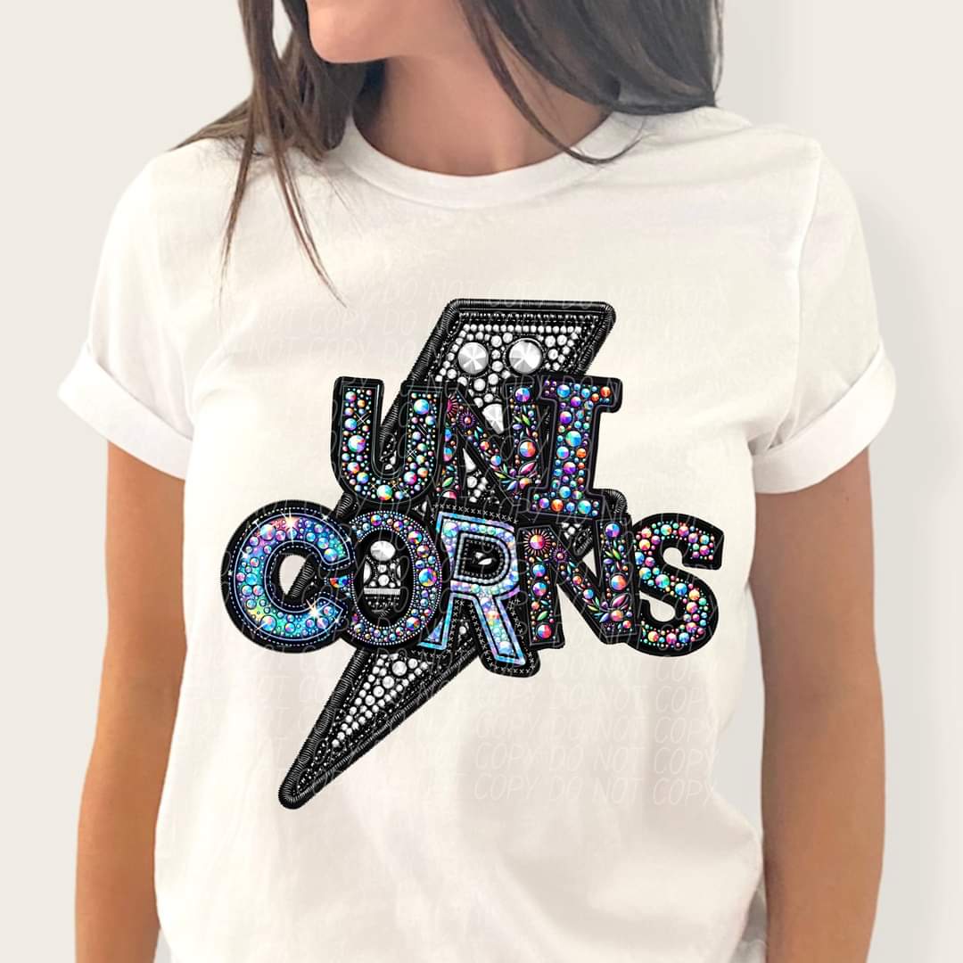 Unicorns rhinestones lightning bolt 45557 DTF TRANSFER