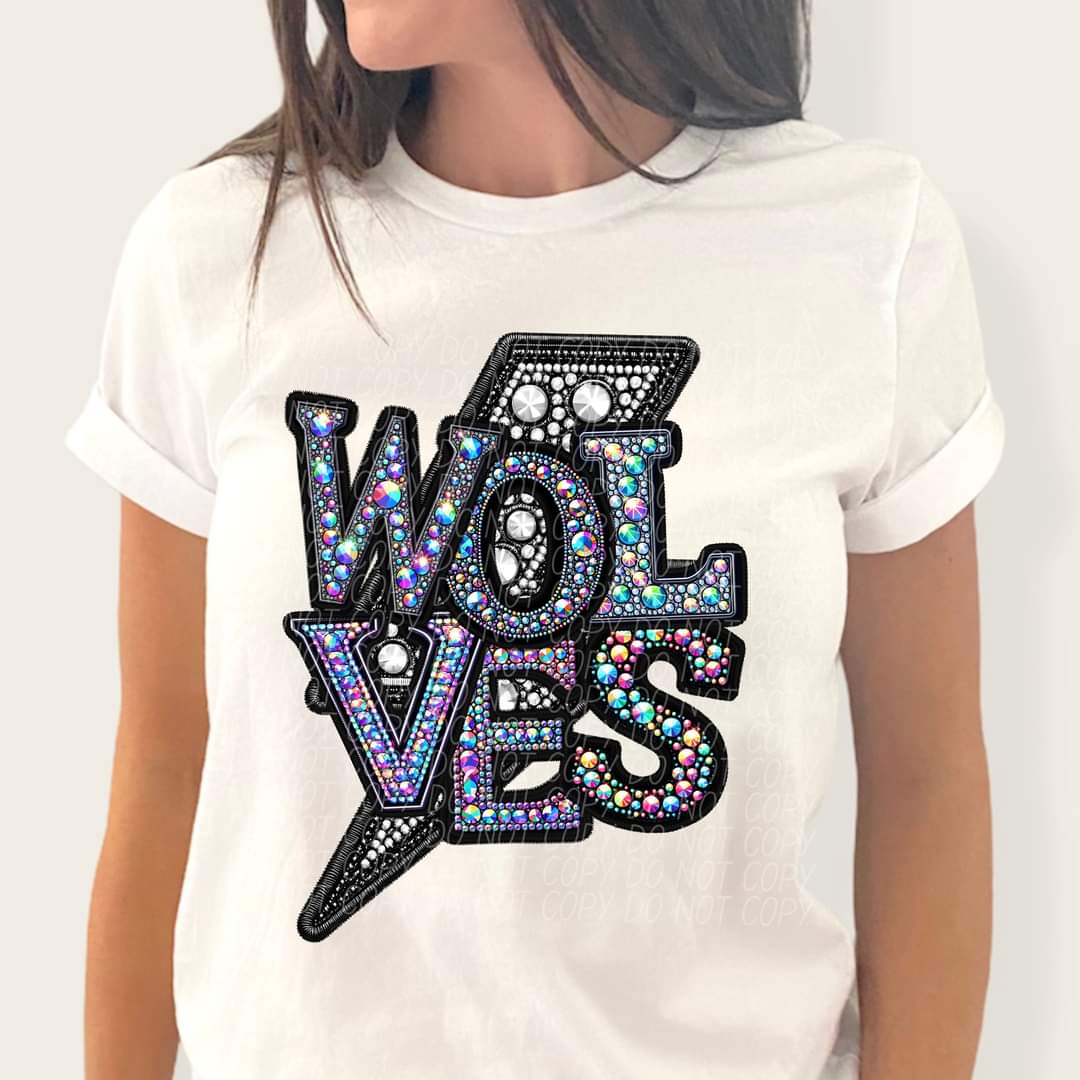 Wolves rhinestones lightning bolt 45555 DTF TRANSFER