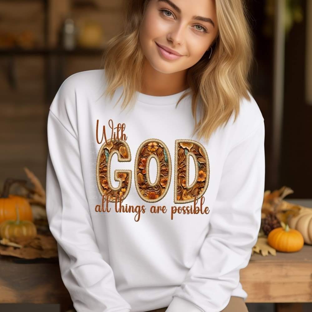 With God all things are possible fall floral font 45629 DTF transfer