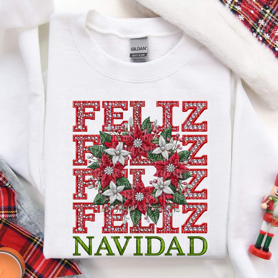 Feliz navidad wreath stacked rhinestones TDD 45644 DTF transfer