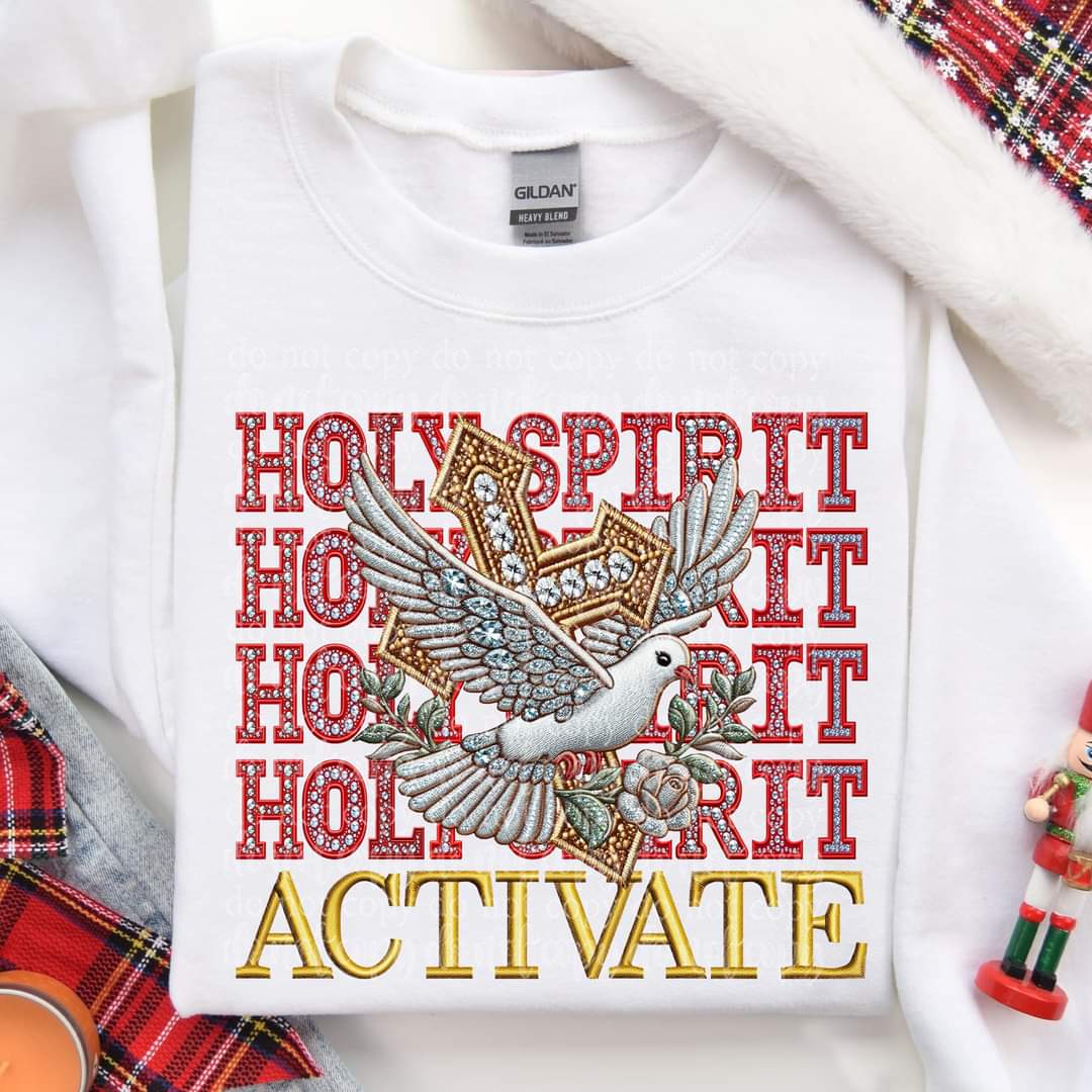 Holly spirit activate stacked rhinestones TDD 45642 DTF transfer