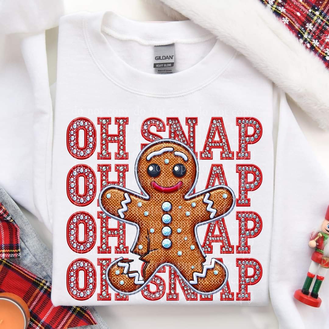 Oh snap gingerbread stacked rhinestones TDD 45639 DTF transfer
