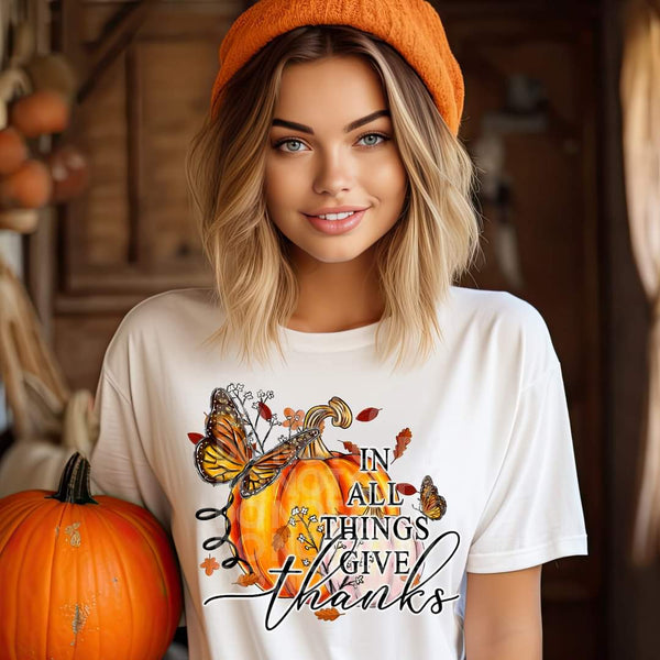 In all things give thanks pumpkin butterfly SSD 45656 DTF transfer