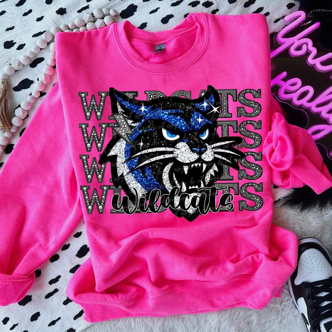 BLUE Wildcats stacked rhinestones Virgo DTF transfer