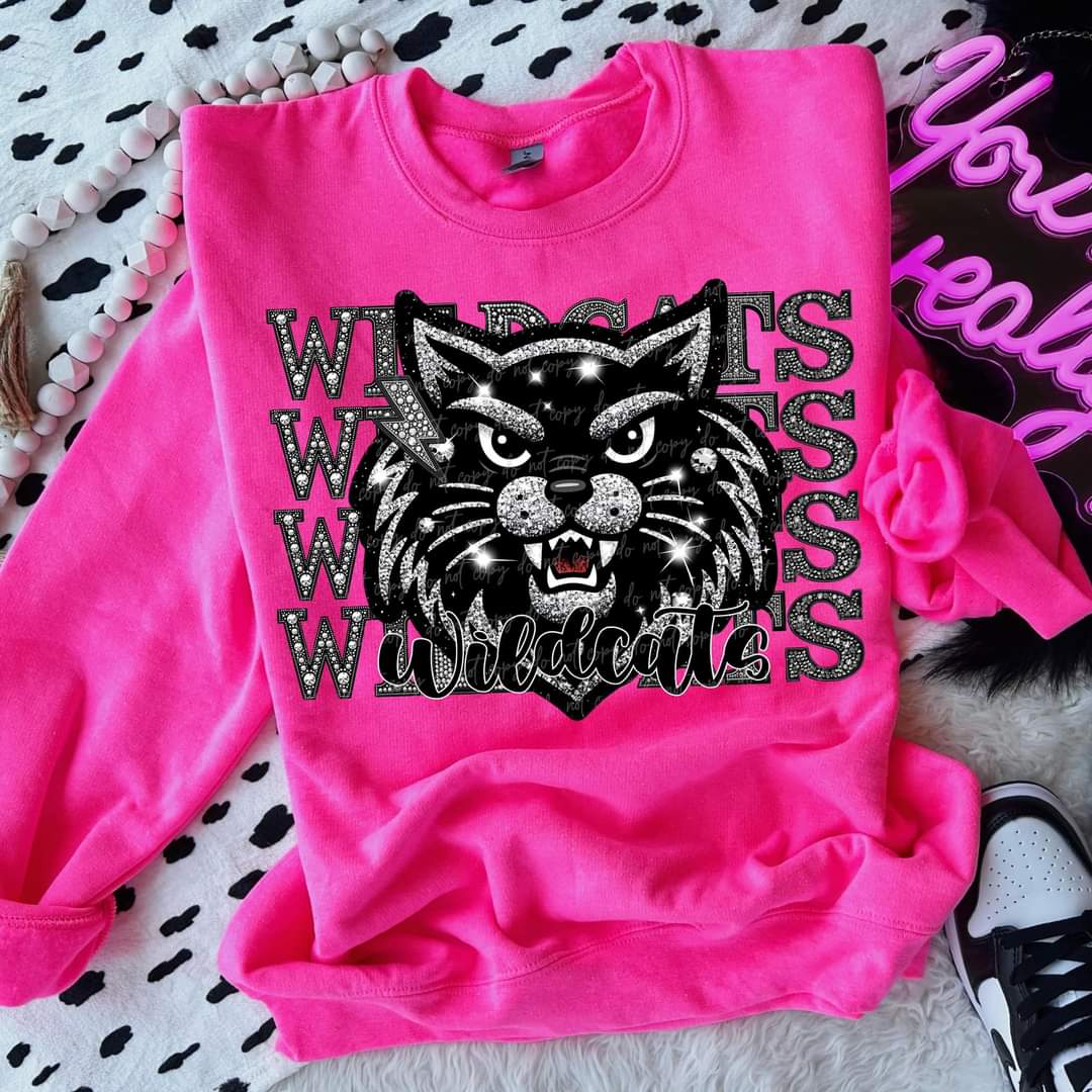 BLACK Wildcats stacked rhinestones Virgo DTF transfer