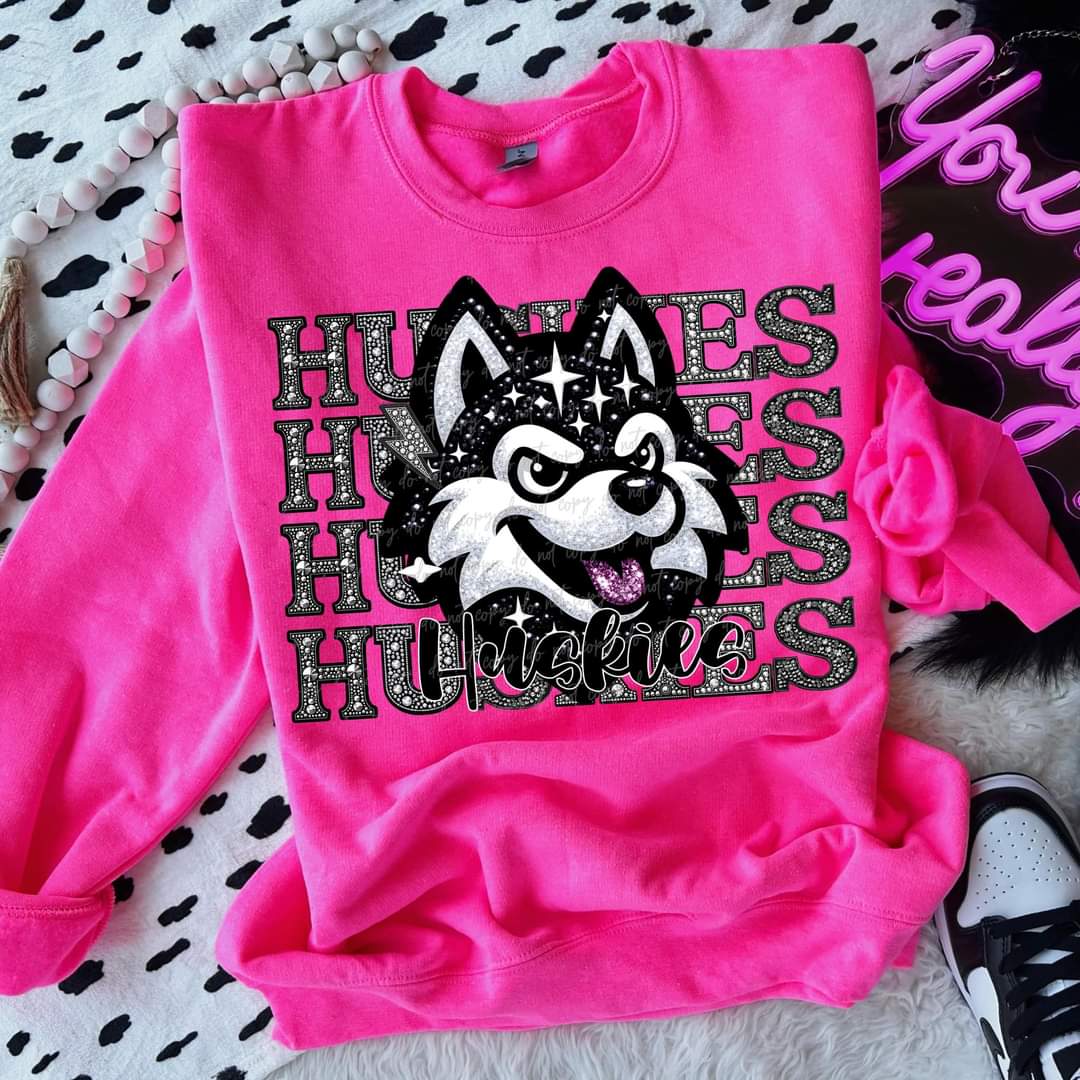 Huskies stacked rhinestones Virgo DTF transfer
