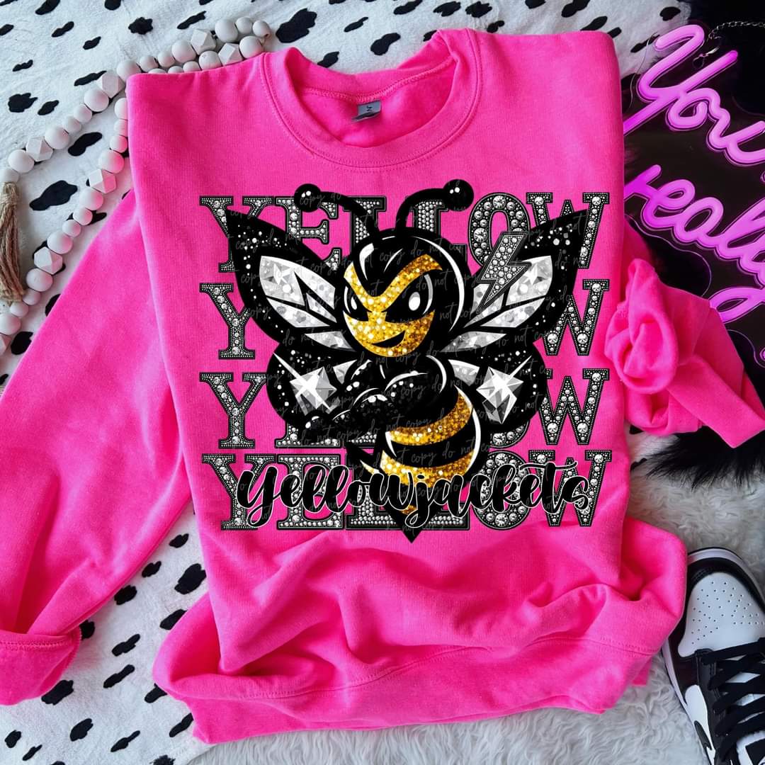 Yellow jackets stacked rhinestones Virgo DTF transfer