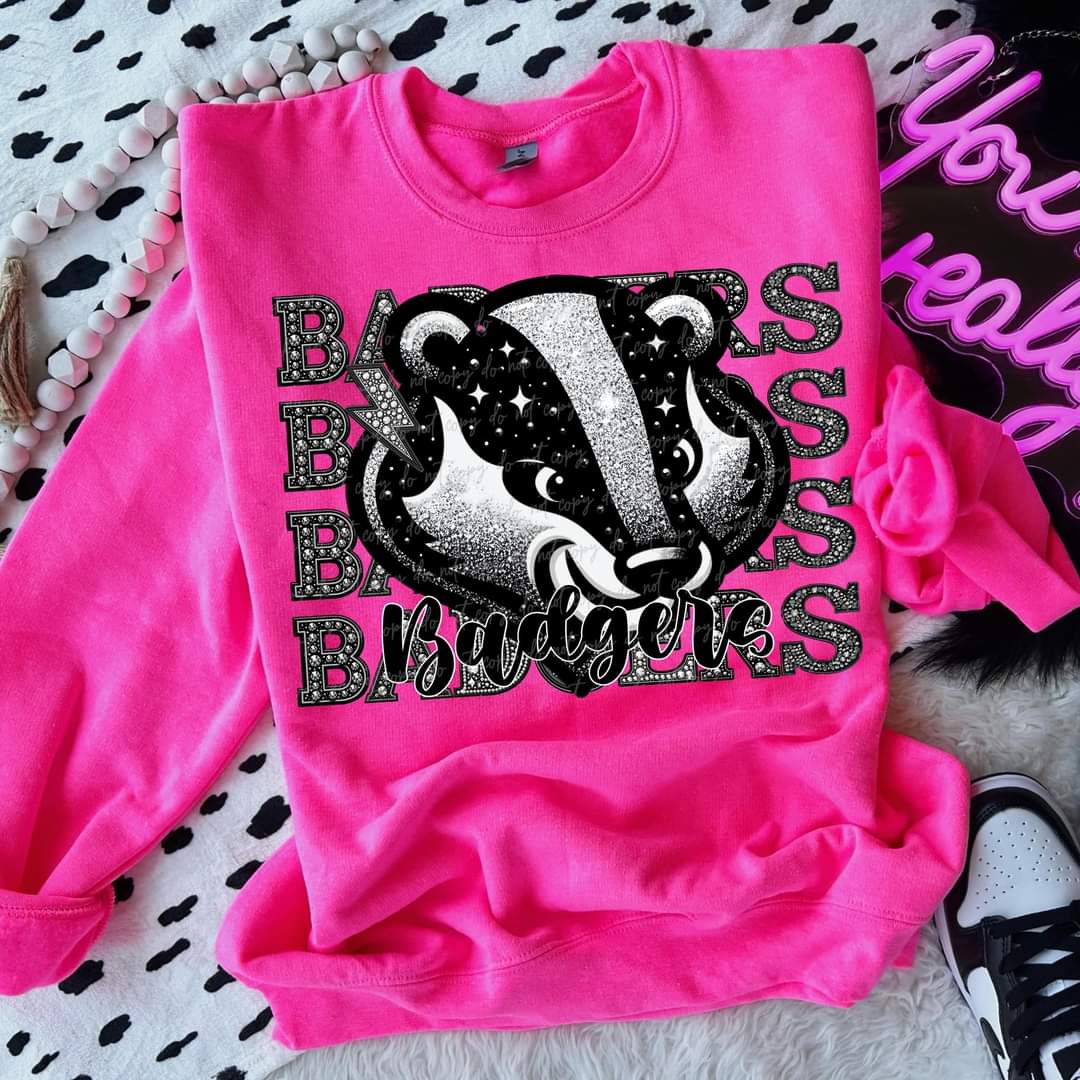Badgers stacked rhinestones Virgo DTF transfer