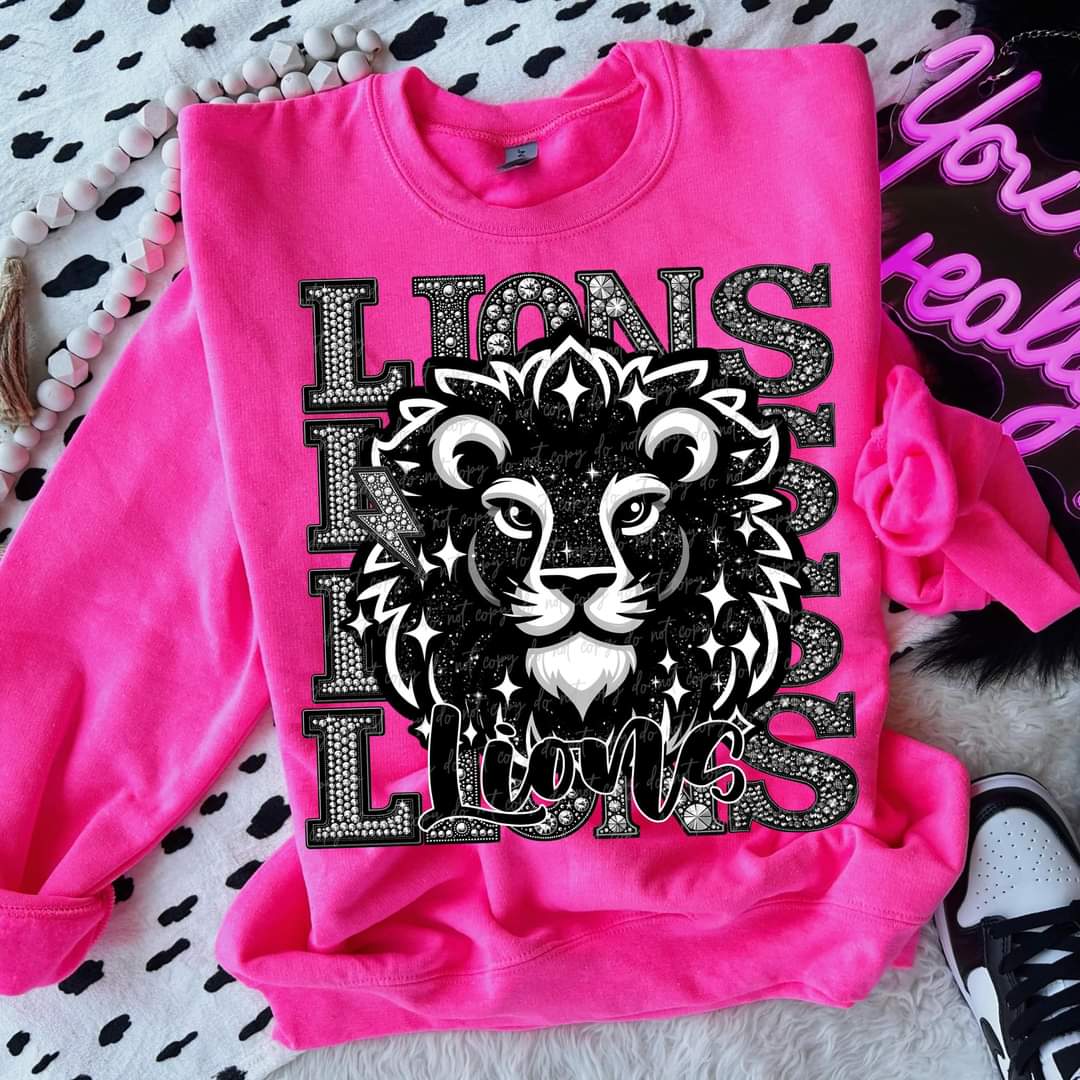 Lions stacked rhinestones Virgo DTF transfer