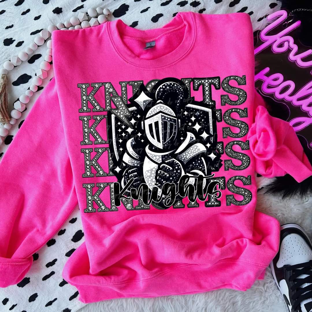 Knights stacked rhinestones Virgo DTF transfer