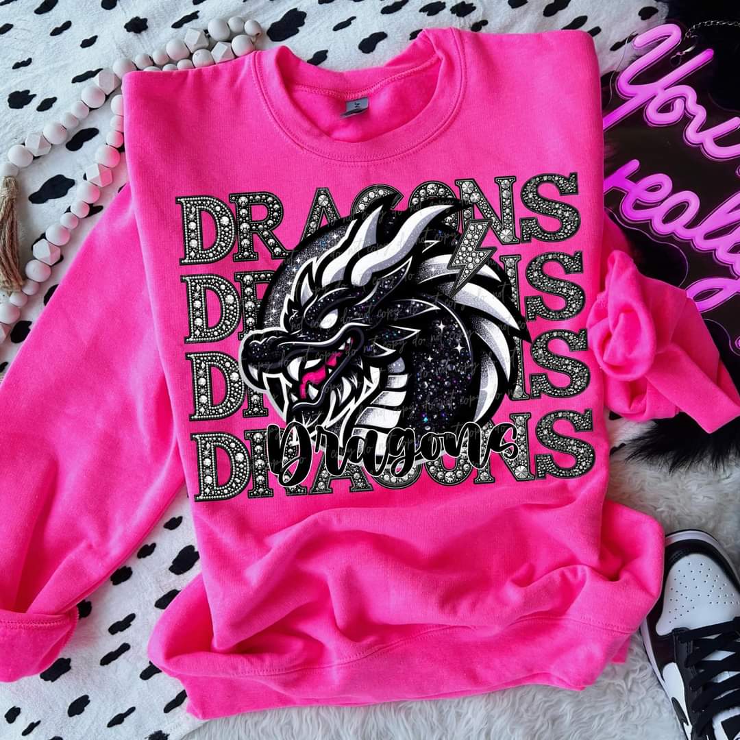 Dragons stacked rhinestones Virgo DTF transfer