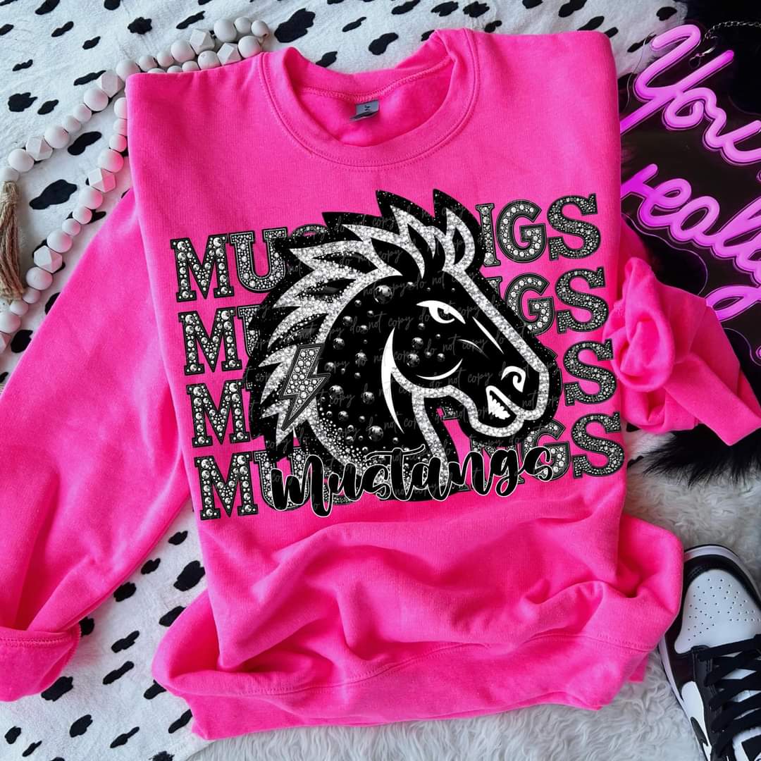 Mustangs stacked rhinestones Virgo DTF transfer