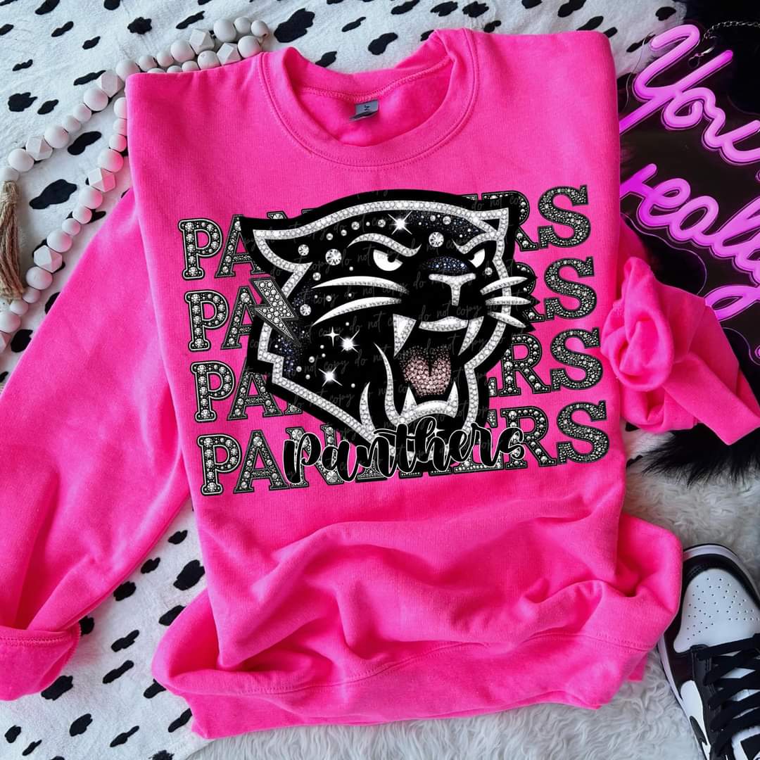 Panthers stacked rhinestones Virgo DTF transfer