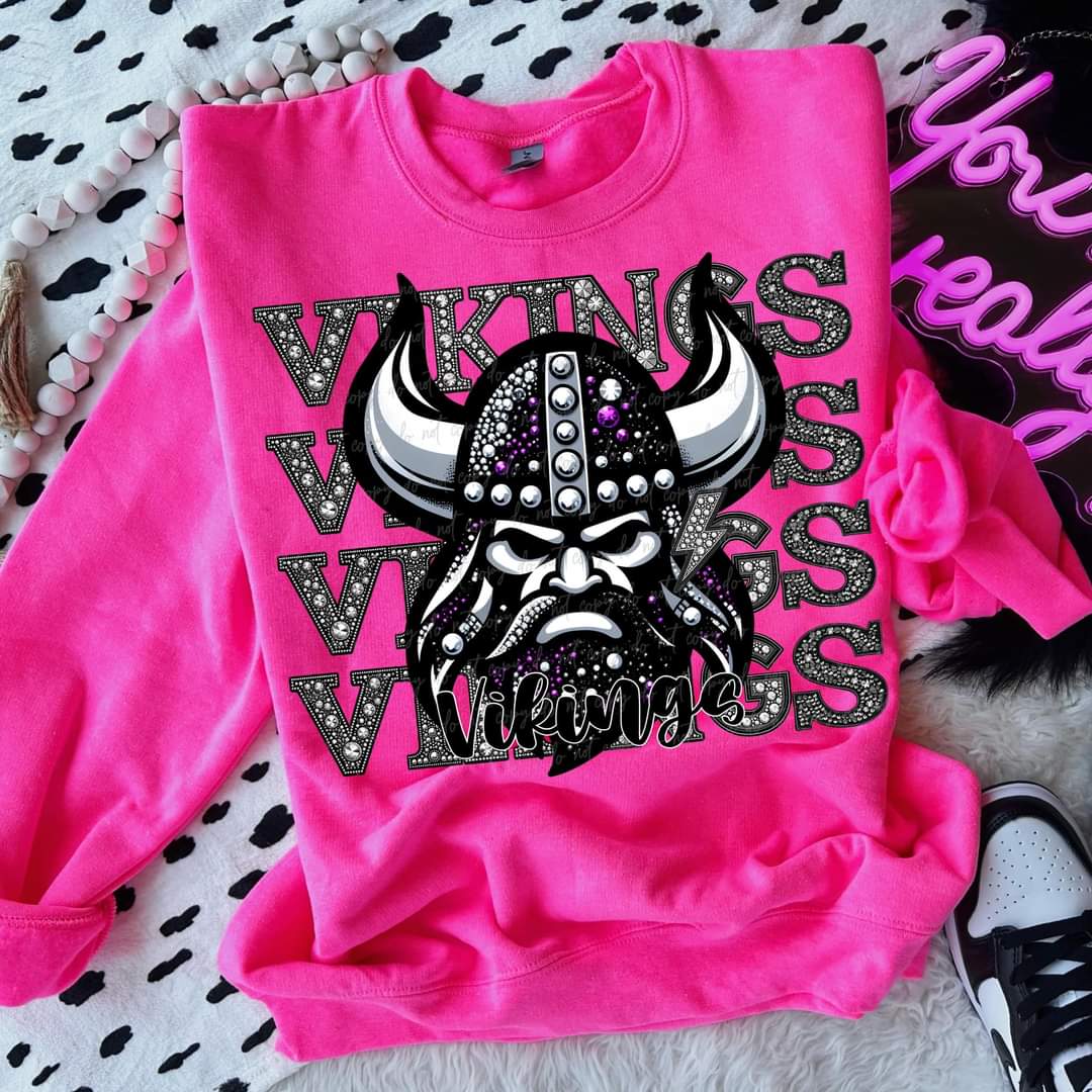 Vikings stacked rhinestones Virgo DTF transfer