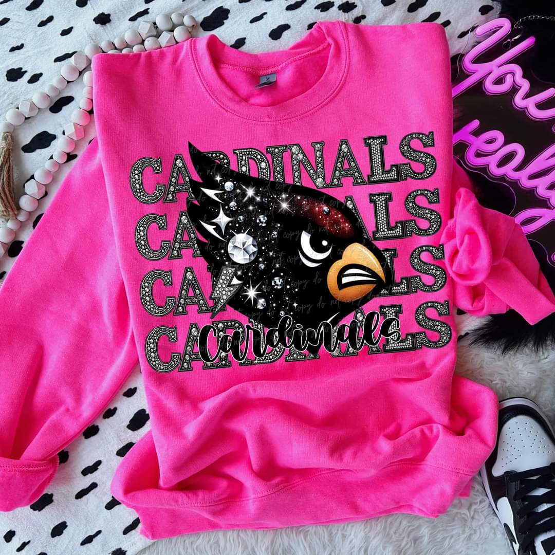 Cardinals stacked rhinestones Virgo DTF transfer