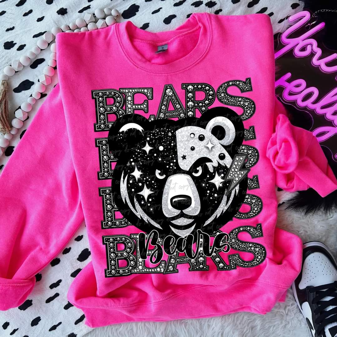 Bears stacked rhinestones Virgo DTF transfer