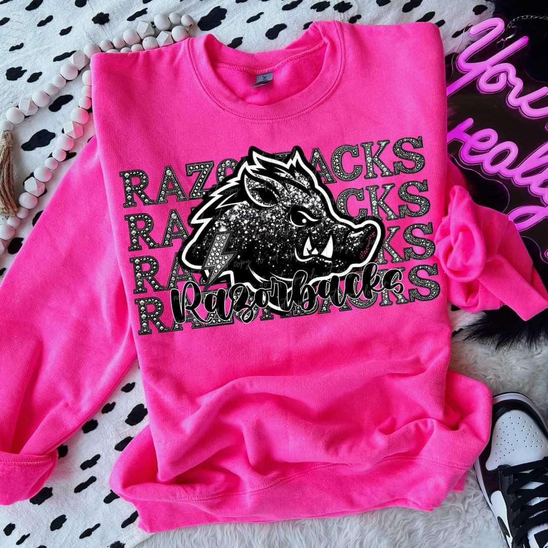 Razorbacks stacked rhinestones Virgo DTF transfer