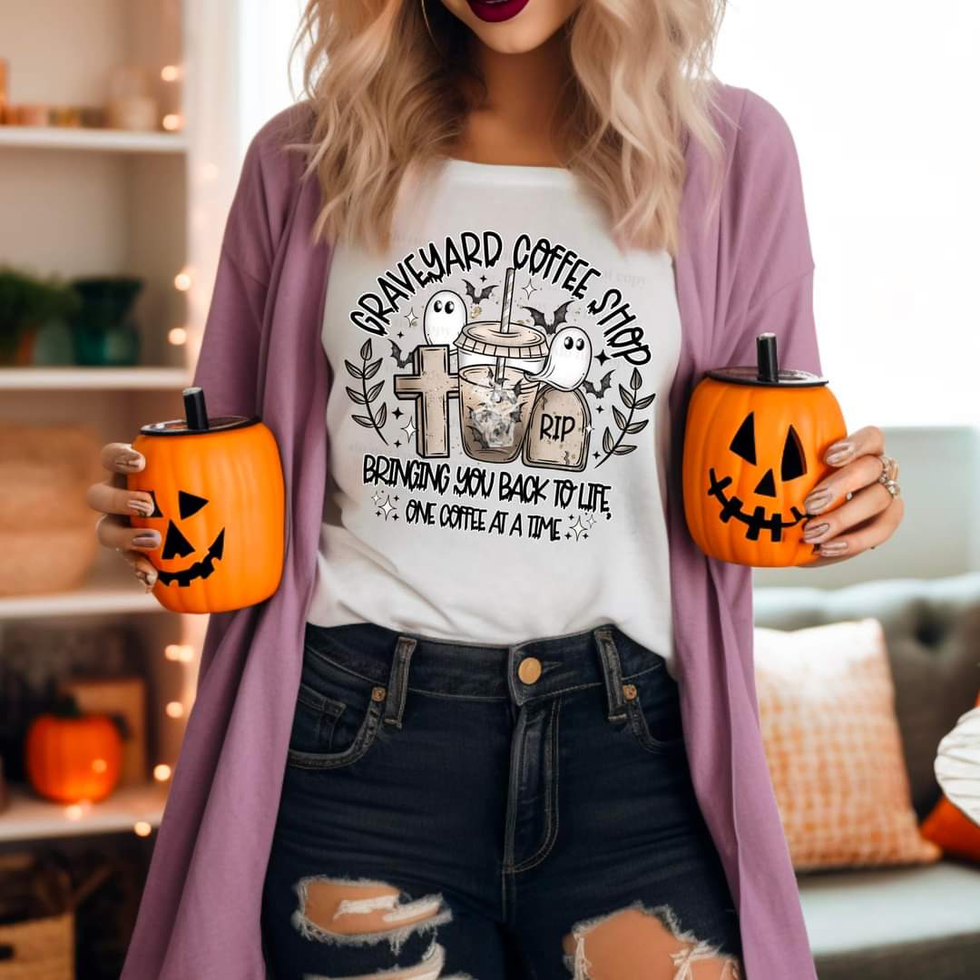 Graveyard coffee shop ghost coffee stone CSC DTF transfer