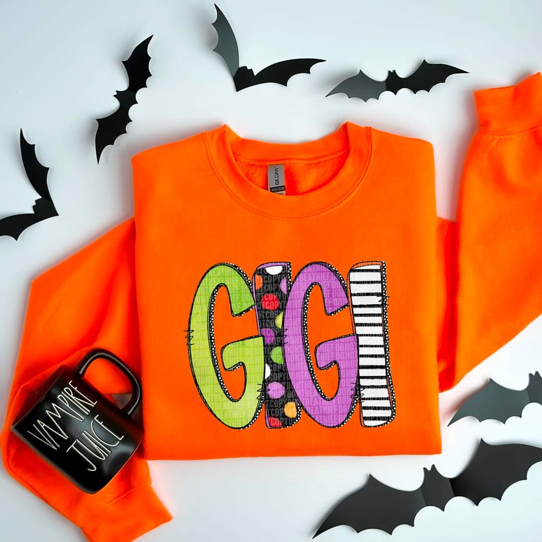 Gigi halloween font DTF transfer
