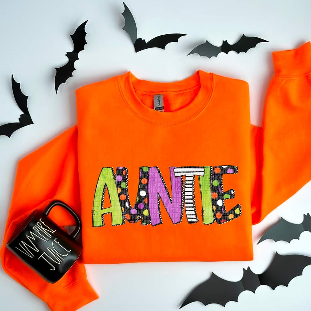 Auntie halloween font DTF transfer