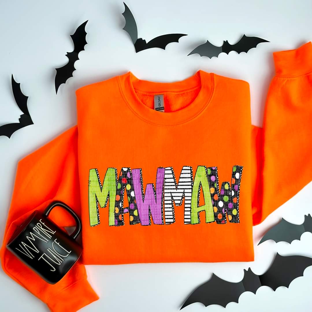 Mawmaw halloween font DTF transfer