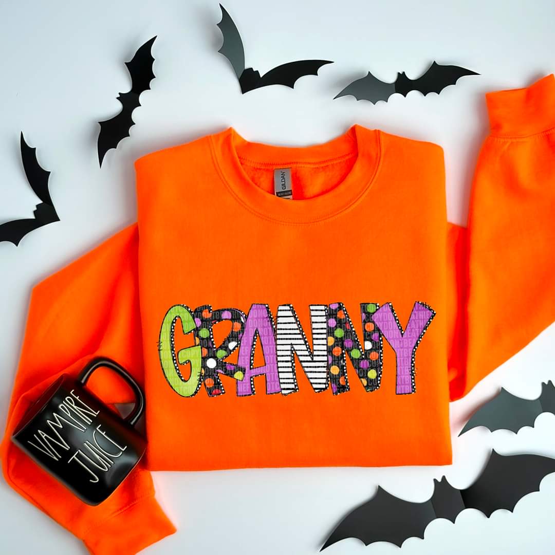 Granny halloween font DTF transfer
