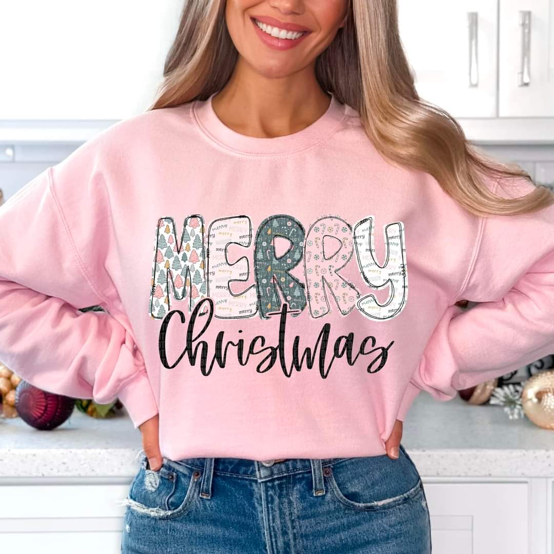 Merry Christmas PINK alpha font SDD DTF transfer