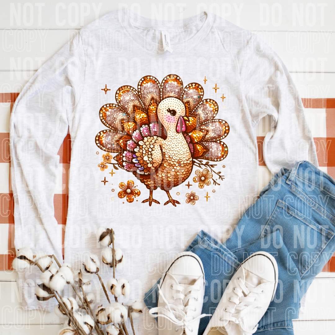 Rhinestone turkey DTF transfer