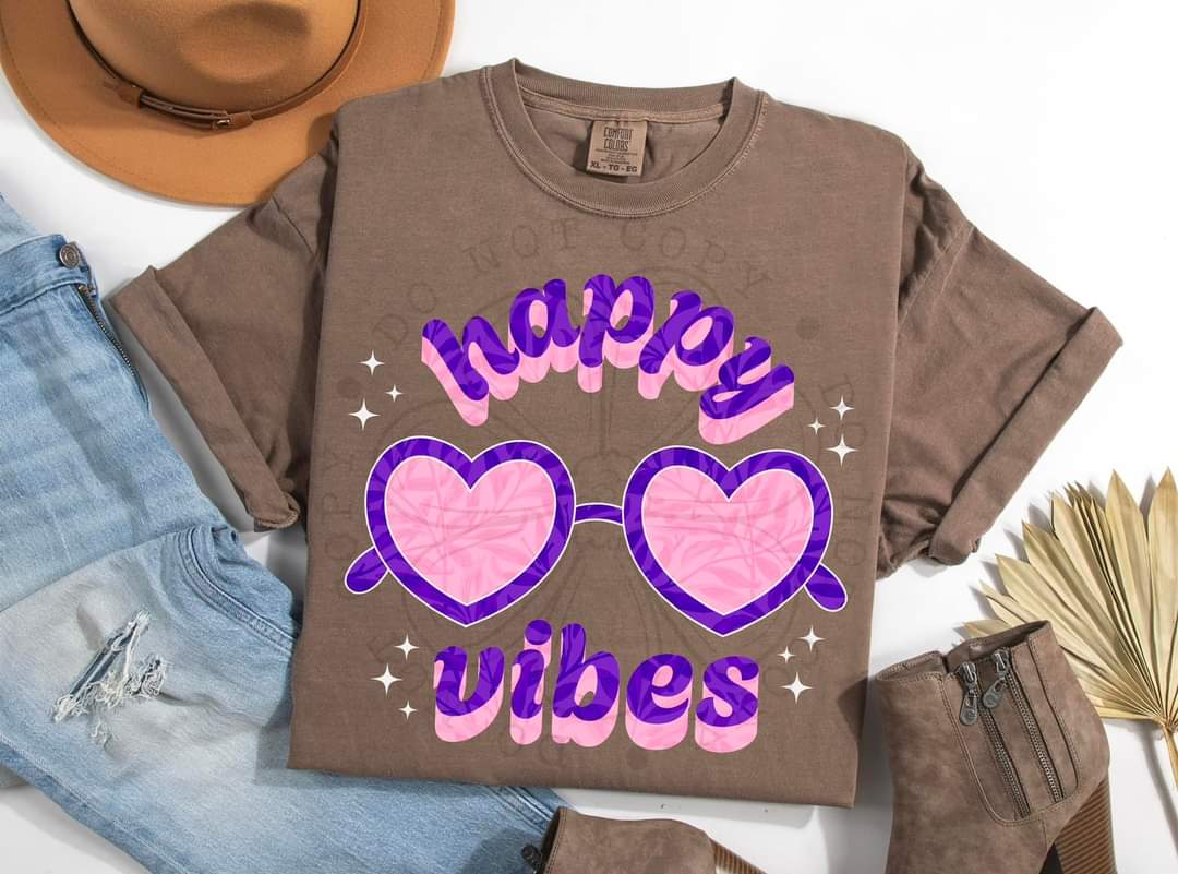 Happy vibes heart shades DDD DTF transfer