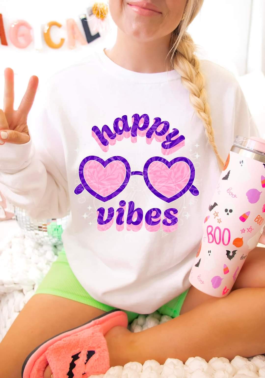 Happy vibes heart shades DDD DTF transfer