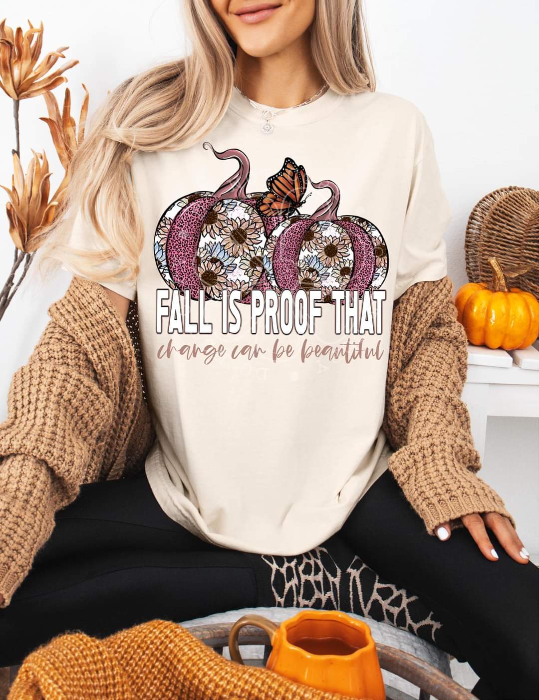 Fall is proof that change is beautiful sunflower pumpkins lyttle DTF transfer