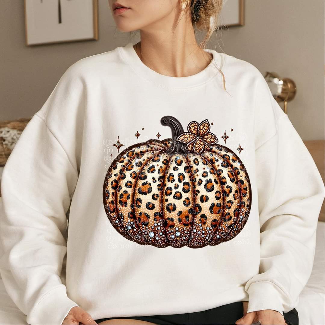 Leopard pumpkin with rhinestones TTD DTF transfer