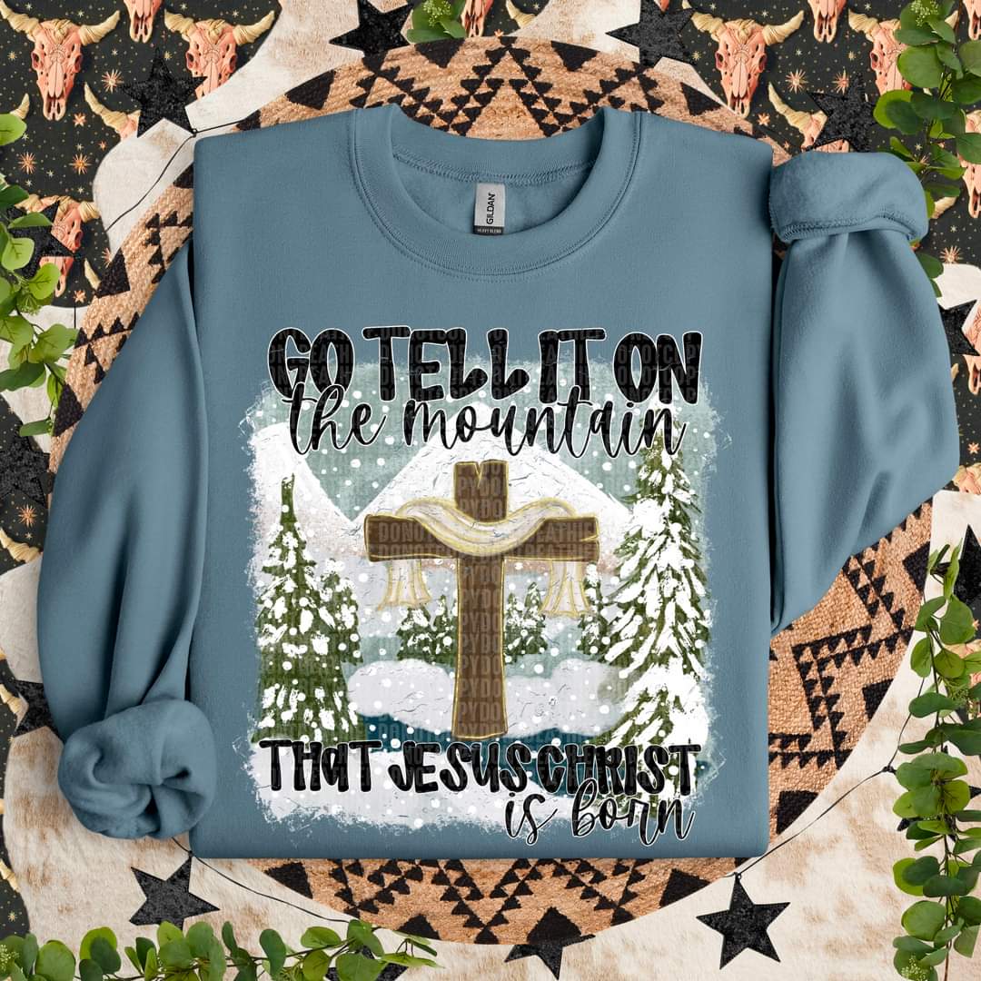 Go tell it on the mountain that Jesus Christ is born cross winter scene SDD DTF transfer