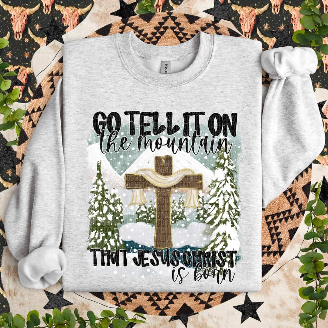 Go tell it on the mountain that Jesus Christ is born cross winter scene SDD DTF transfer