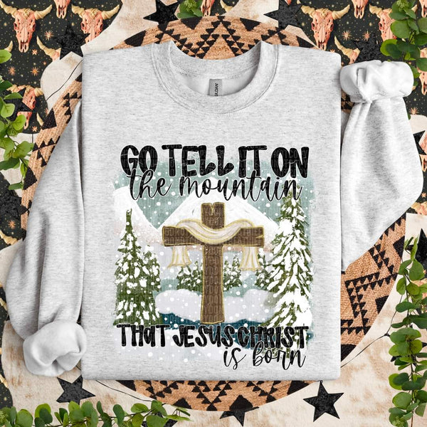 Go tell it on the mountain that Jesus Christ is born cross winter scene SDD DTF transfer