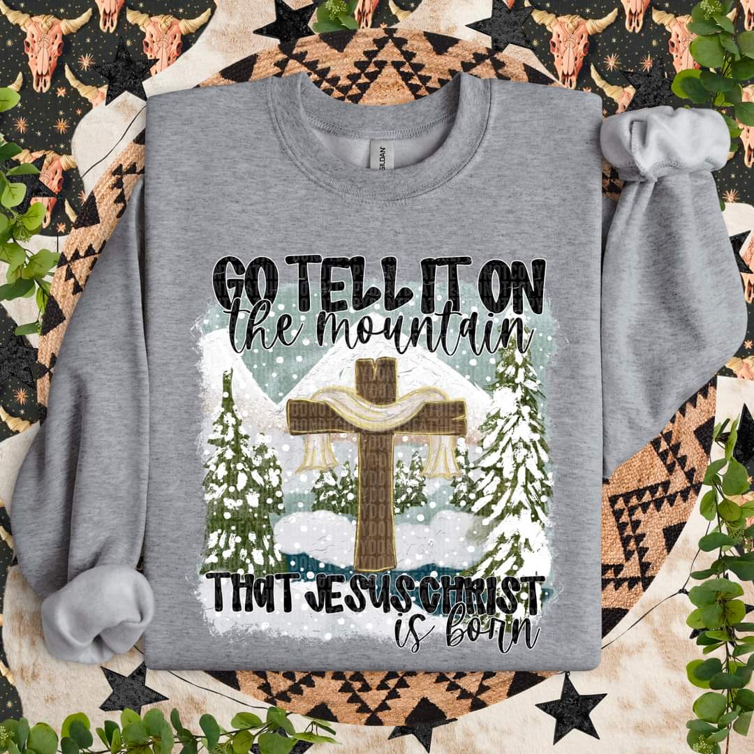 Go tell it on the mountain that Jesus Christ is born cross winter scene SDD DTF transfer